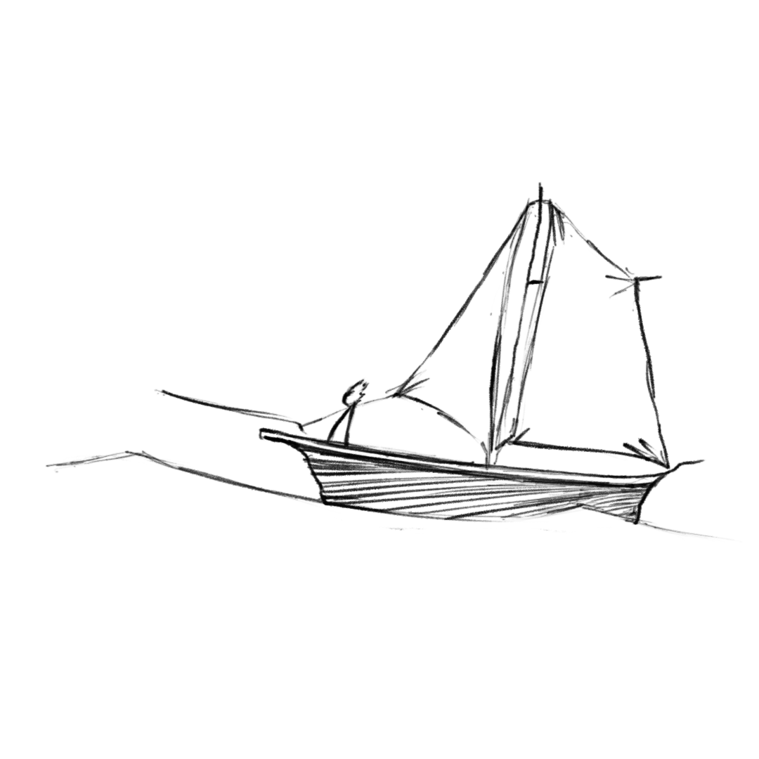 Desenho de barco representando controle e direção do projeto